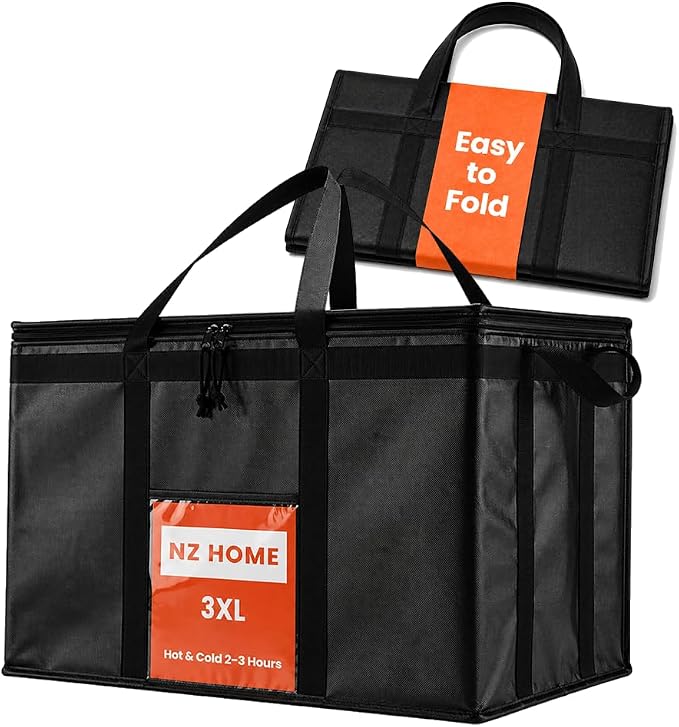 NZ home Insulated Food Bag, Portable Cooler Tote (3XL, Black, 1 Pack)