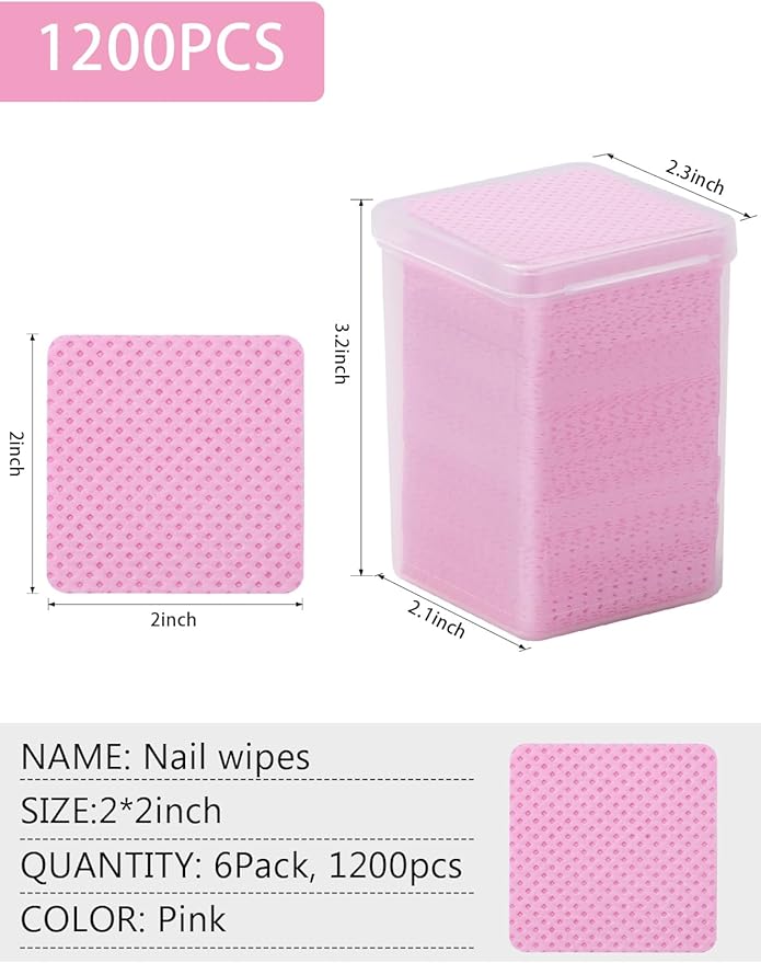 TEOYALL Lint Free Nail Wipes, 1200 PCS Non-Woven Fabric Nail Cleaning Pads Pink Lash Extensions Glue Cleaning Wipes Nail Salon Supplies (1200 PCS)