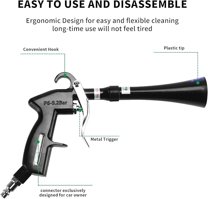 GOCCIDA Tornado Dry Cleaning Gun with Brass Adjustable Air Flow Nozzle,Air Blower Gun Quickly Blasts Dirt and Dust from Surface Works with Air Compressor Black