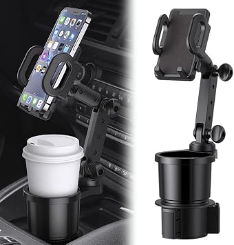 Car Cup Holder Phone Mount, Universal Auto Cell Phone Stand with Drink Expand Cup Holder,2 in 1 Multifunctional Car Cup 