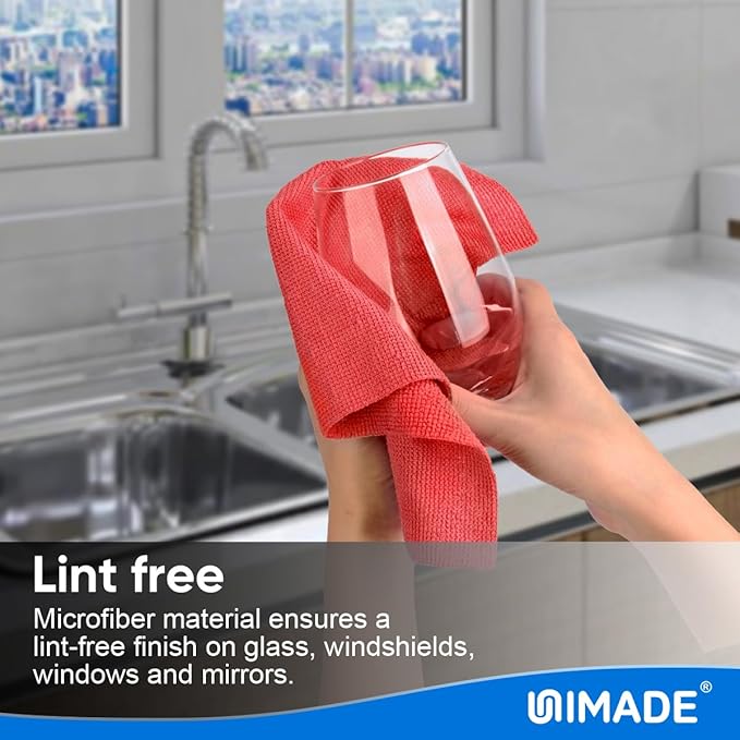 UNIMADE Shop Towels Rags, 150 Pack Reusable Shop Rags Bulk Microfiber Cleaning Cloth Lint Free Cleaning Towels for Car Kitchen Automotive Bar Mechanic Restaurant Garage, 11.5"x 11.5", Red