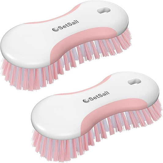 SetSail Multi-Purpose Scrub Brush of 2 Pack, Stiff Bristles Cleaning Brush with Non-Slip Grip Heavy Duty Scrub Brushes for Cleaning Bathroom Kitchen Tile Bathtub Sink, Pink