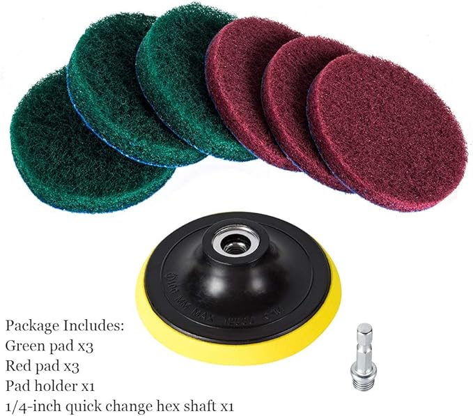 Kichwit 4 Inch Drill Power Brush Tile Scrubber Scouring Pads Cleaning Kit, Includes Attachment, Heavy Duty Household Cleaning Tool (Drill NOT Included)