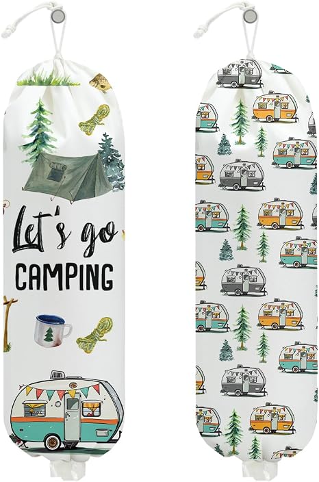 2Pcs Camping Plastic Bag Holder, Wall Mount Trash Bag Holder, Tent Rv Bonfire Reusable Grocery Bags Organizer Storage Di