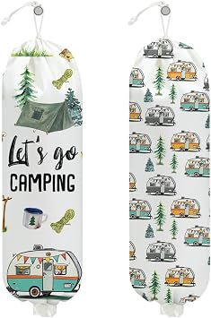 2Pcs Camping Plastic Bag Holder, Wall Mount Trash Bag Holder, Tent Rv Bonfire Reusable Grocery Bags Organizer Storage Di