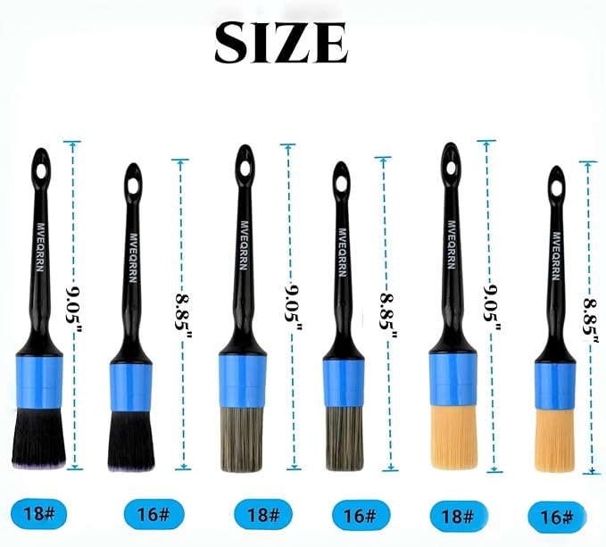 MVEQRRN 6pcs Car Detailing Brush Set-2pcs Boars Hair Car Detailing Brushes,2pcs Ultra Soft No Scratch Detailing Brush for Air Vent,Leather Seat 2pcs Detail Brushes for Interior Exterior(Blue)