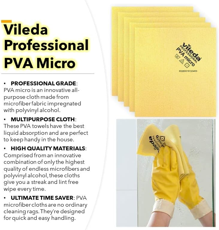 Professional | PVA Microfiber Cloth | All Purpose Cleaning Shammy | Shiny Streakfree Results | Synthetic Chamois Towel | Ideal for Hard Surfaces | Smooth Absorbent Materials | 5 Pack | Yellow