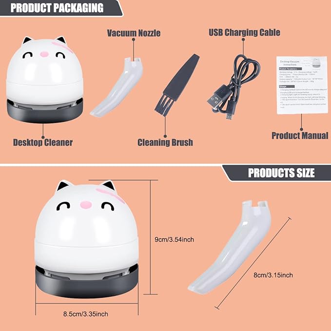 YUNYILAN Mini Desktop Vacuum Cleaner, Portable USB Vacuum Cleaner for Desk Mini Cute Cartoon Desktop Vacuum for Cleaning Eraser Crumbs, Dust, Crumbs, Computer, Keyboard and Car (White)