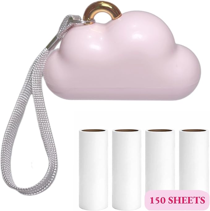 Portable Lint Roller 150 Sheets Travel Size, Mini Lint Roller for Clothes and Reusable Pet Hair Remover, Cute Small Sticky Dust Remover Refillable