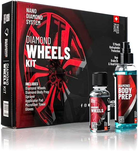 DIAMOND PROTECH Diamond Wheels 30ml Plus Diamond Body Prep 100ml Kit; Beautify and Protect Your Wheels; 12 Months Protection; Prevents Brake Dust & Road Grime Corrosion