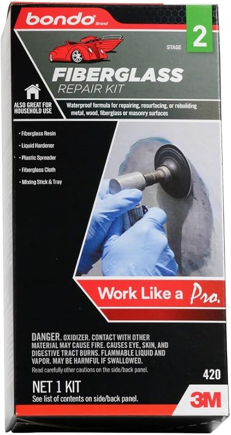 Fiberglass Resin Repair Kit 1/2 Pint (8 oz), All-in-One Set with Resin, Hardener, Fiberglass Cloth and Tools for Automot