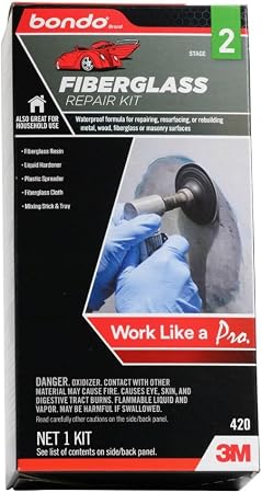 Fiberglass Resin Repair Kit 1/2 Pint (8 oz), All-in-One Set with Resin, Hardener, Fiberglass Cloth and Tools for Automot