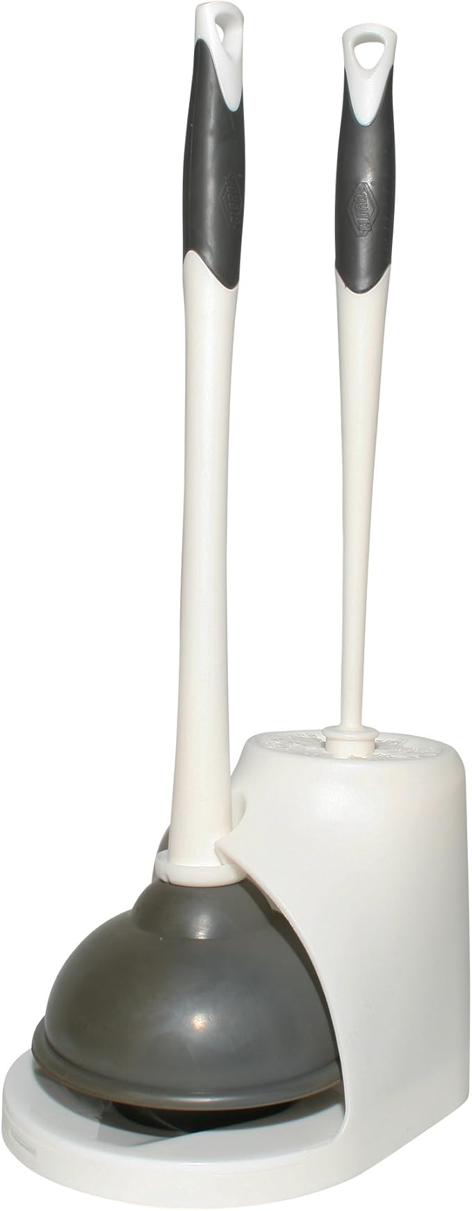 Clorox Toilet Plunger and Brush Bowl Set with Holder Caddy Storage for Cleaning Bathroom and Unclogging Toilets, White and Gray