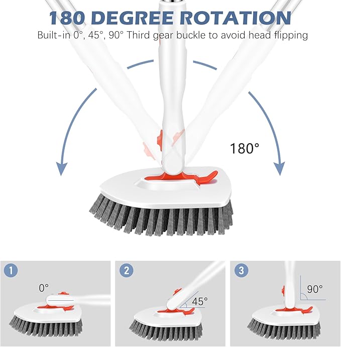 SetSail Tile Tub Scrubber Brush 3-in-1 Shower Scrubber with 52-inch Adjustable Long Handle Shower Cleaner Brush and 3 Detachable Replacement Brush Heads for Cleaning Bathroom Kitchen Walls Tub Tile