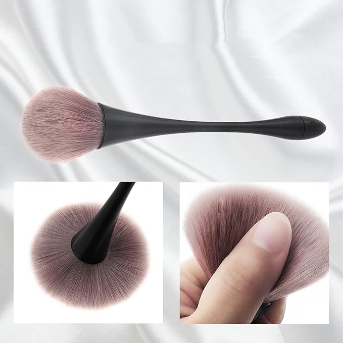 2Pcs Nail Dust Brush Cleaner for Acrylic, Dip Powder, Makeup, Blush - Large Manicure Clean Up Tool - Nail Art Brushes (Gold+Black)