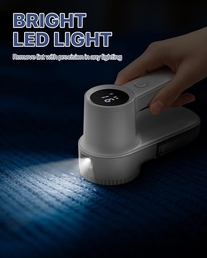Lint Remover Rechargeable Fabric Shaver : 3-Speeds Sweater Shaver with LED Display & LED Light,3 Extra Blades, Type-C Cable, Lint Remover for Clothes & Furniture, Birthday Gifts for Women