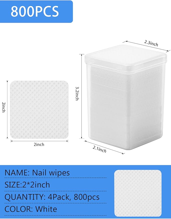 TEOYALL Lint Free Nail Wipes, 800 PCS Non-Woven Fabric Nail Cleaning Pads White Lash Extensions Glue Cleaning Wipes Nail Salon Supplies