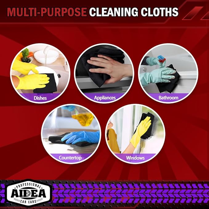 AIDEA Microfiber Cleaning Cloth Black, 600PK, Microfiber Towels for Cars, Shop Towels Cleaning Rags, Premium Wash Cloths, Absorbent Towel for SUVs, House, Kitchen, Commercial, Cleaning Supplies 12×12"