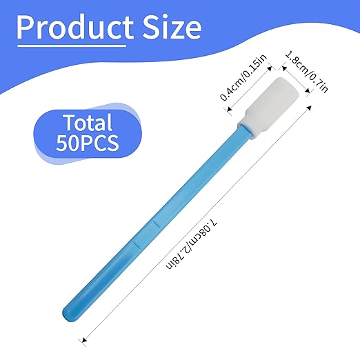 50 Pcs Large Solvent Resistant Professional Lint Free Swabs, 7.08" Long Handle Foam Swabs for Electronics, Camera Sensors, Printers, Optical Lenses