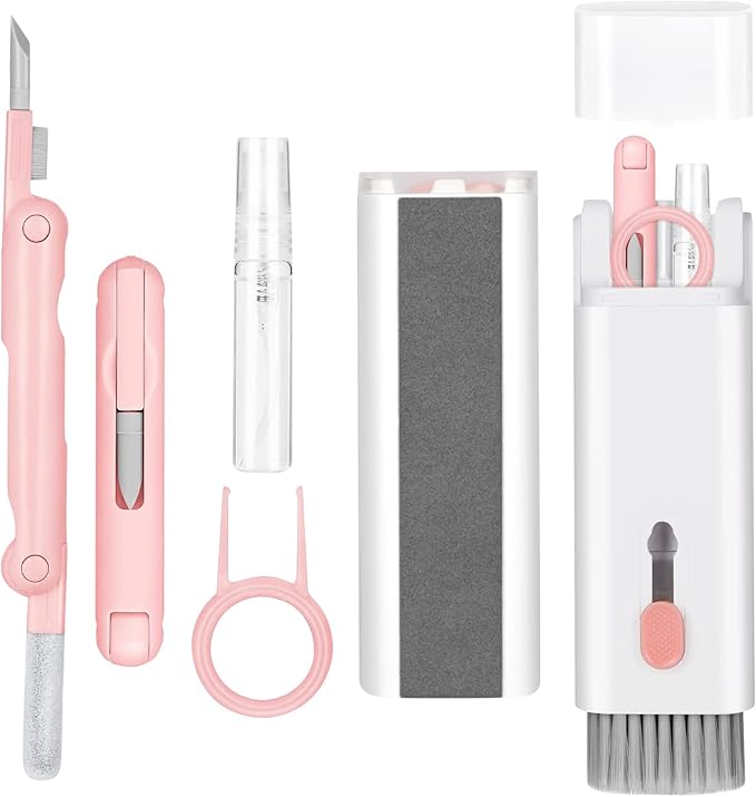 7-in-1 Electronic Cleaner Kit,Keyboard Cleaner,Laptop Cleaner Kit for Monitor, Cell Phone, Headset, Lego, Laptop Camera Lens (Pink)