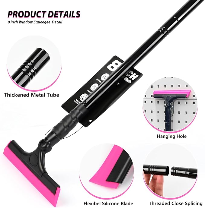 EHDIS 8 Inch Wide Silicone Blade Window Squeegee 16‘’ -45 ‘’ Long Handle Versatile and Sturdy Squeegee for Home Shower Glass Door and Car Front and Rear Windshield Cleaning