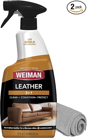 Weiman Leather Cleaner, Polish and Conditioner for Furniture, Car, Purses, Shoes, Boots and Couches- Micro Fiber Towel I