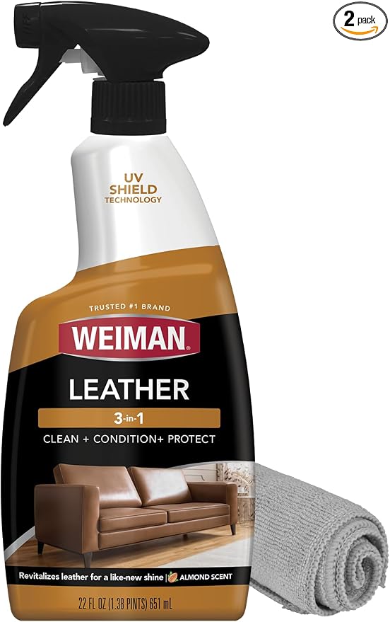Weiman Leather Cleaner, Polish and Conditioner for Furniture, Car, Purses, Shoes, Boots and Couches- Micro Fiber Towel I