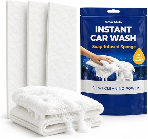 Car Wash Sponge with Soap – 3 Pack Soap-Infused Car Wash Sponges, Just Add Water, Disposable Single-Use Car Wash Mitt fo