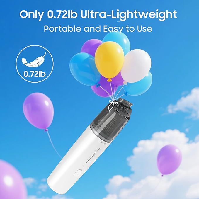 Handheld Vacuum Cordless, Car Vacuum Portable with 2 Suction Modes, Blow & Suction 2-in-1, Mini Vacuum Cleaner Rechargeable for Car, Home, Pet Hair, Office, Desk, Keyboards (White)