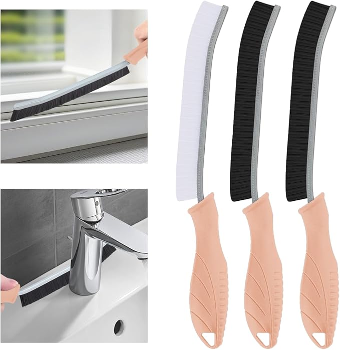 TQRR Hard Bristle Crevice Cleaning Brush-Thin Gap Scrub Brush, Small Cleaning Brush, Grout Brush, Kitchen Brush, Cleaning Tools for Toilet, Bathroom, Sink, Home, Household, Window (3, Pink)