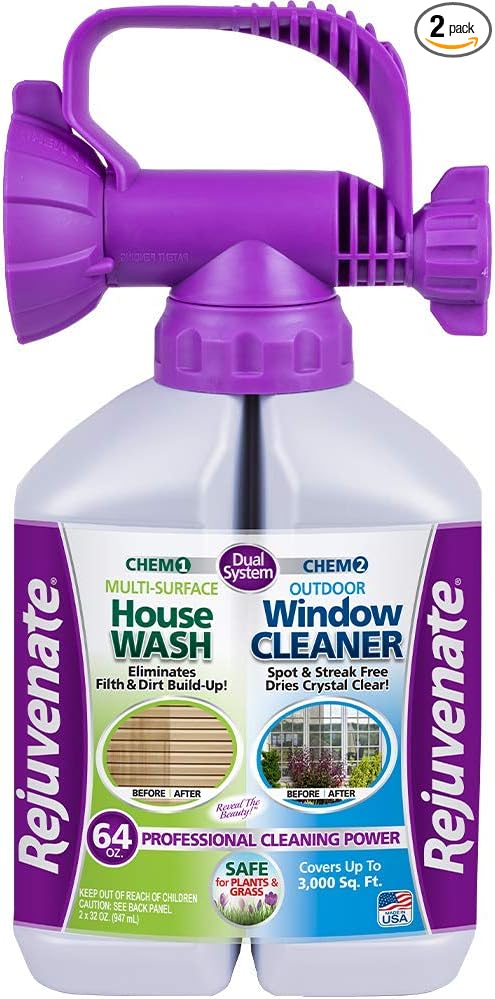 Rejuvenate Dual System Outdoor Window Cleaner & House Siding Cleaner with Hose-End Attachment 32 Fl Oz (Pack of 2)