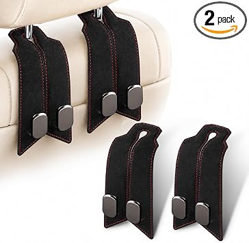 2 Pack Car Headrest Hooks for Purses, Classic Black