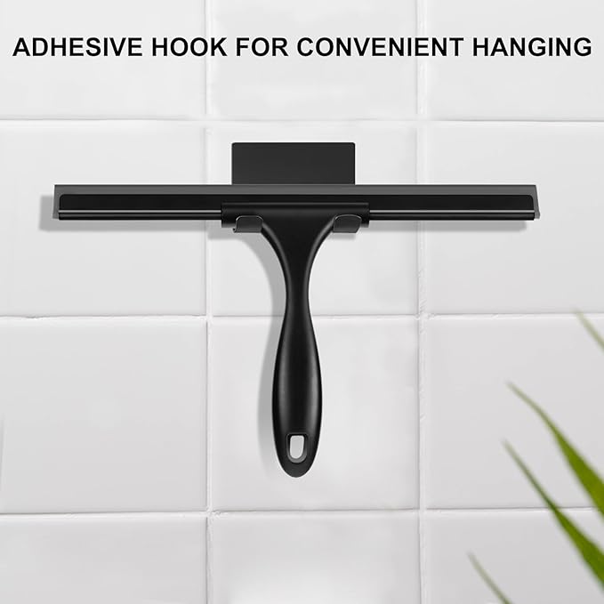 SetSail Squeegee for Shower Glass Door All-Purpose Shower Squeegee for Glass Doors Black Window Squeegee with Hook for Car Window Cleaning 12 Inch