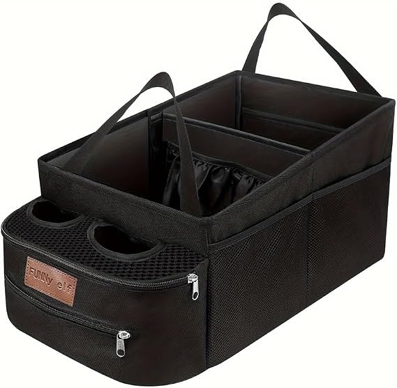 FUNNy elf Collapsible Car Backseat Organizer with 4 Cup Holders
