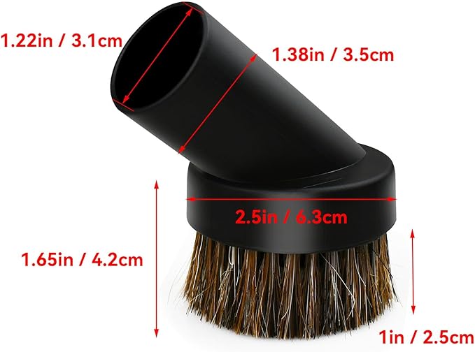 2 Pcs Black Round Dust Brush 25mm Horse Hair for 1.2-1.22in Hose Vacuum Cleaners Accessories