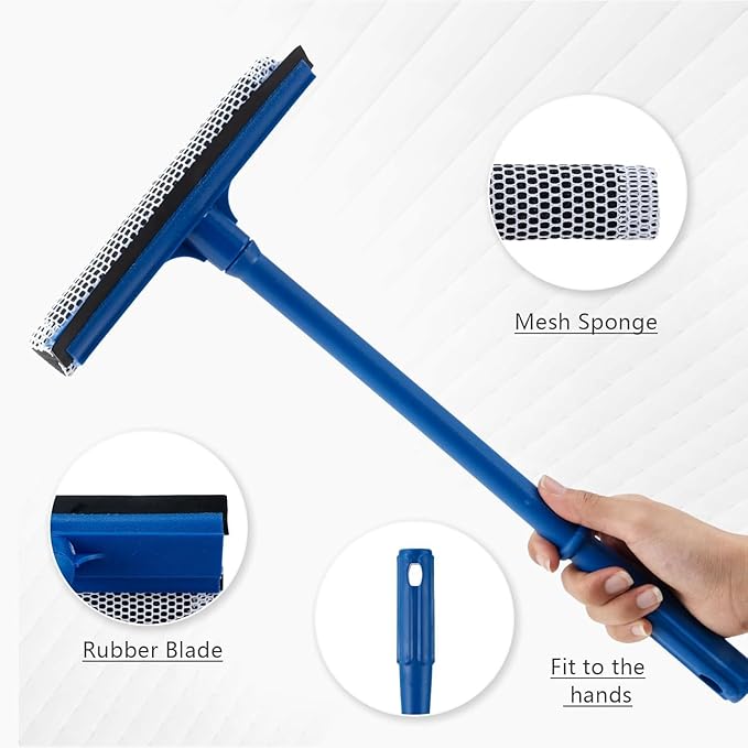 Professional 2-in-1 Window Squeegee, Equipped with a 15.9-Inch Plastic Handle, Soft Rubber Blade and Highly Absorbent Sponge, Ideal for Cleaning Glass,Shower Enclosures and High Outdoor Windows.
