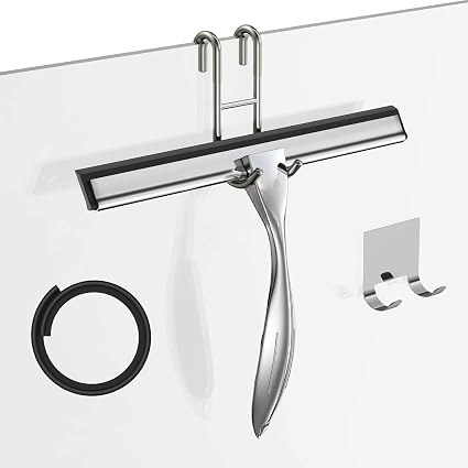 Shower Squeegee Set, 10-Inch Stainless Steel Squeegee for Bathroom, Shower Doors, Mirrors, Tiles, and Car Windows - 100%