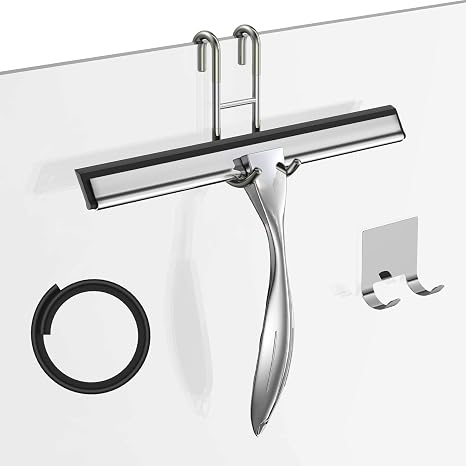Shower Squeegee Set, 10-Inch Stainless Steel Squeegee for Bathroom, Shower Doors, Mirrors, Tiles, and Car Windows - 100%