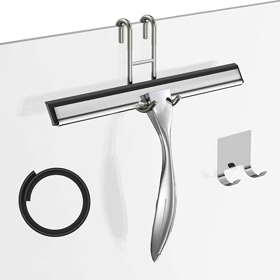 Shower Squeegee Set, 10-Inch Stainless Steel Squeegee for Bathroom, Shower Doors, Mirrors, Tiles, and Car Windows - 100%