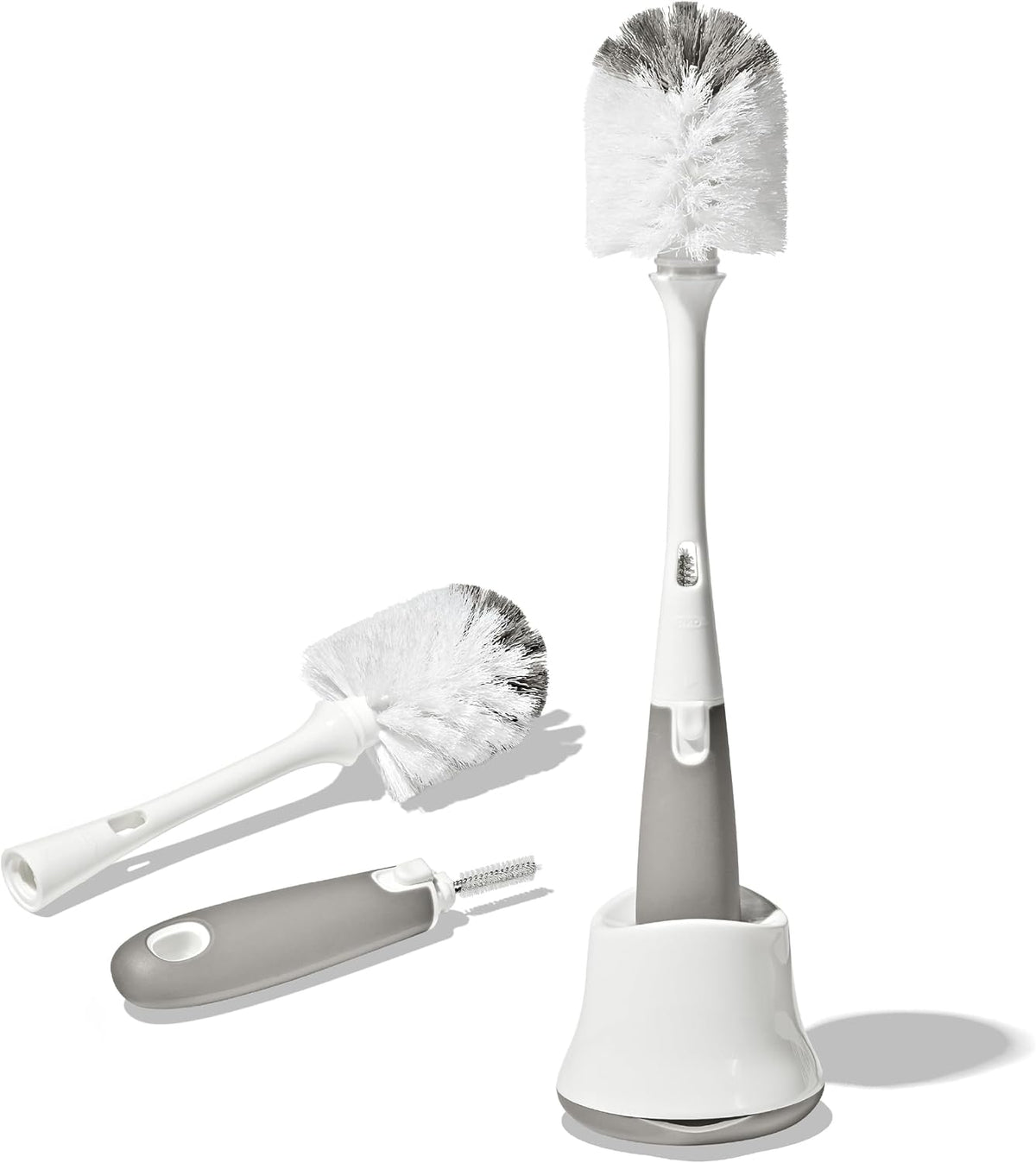Baby Bottle Brush with Nipple Cleaner and Stand, Gray 2-Pack