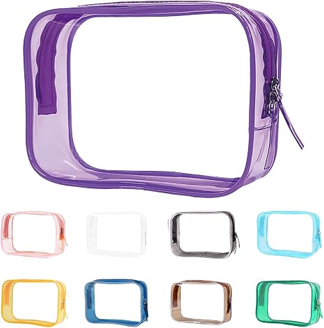 Buminee Clear Travel Toiletry Bag, Lightweight Transparent TSA Cosmetic Pouch, Multipurpose For Traveling - Purple 1 Pac
