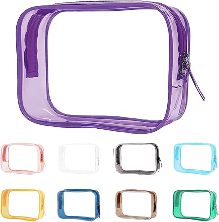 Buminee Clear Travel Toiletry Bag, Lightweight Transparent TSA Cosmetic Pouch, Multipurpose For Traveling - Purple 1 Pac