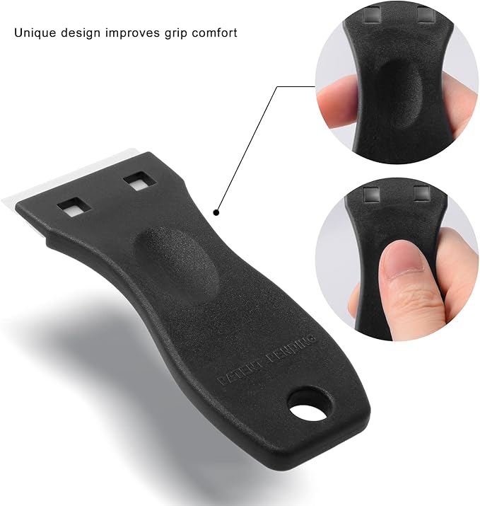 FOSHIO 2PCS Plastic Razor Blade Scraper Tool and 100PCS Plastic Blades for Gasket Remover, Sticker Remover, Labels Decal and Adhesive Remover for Windows and Glass (Dark Black)