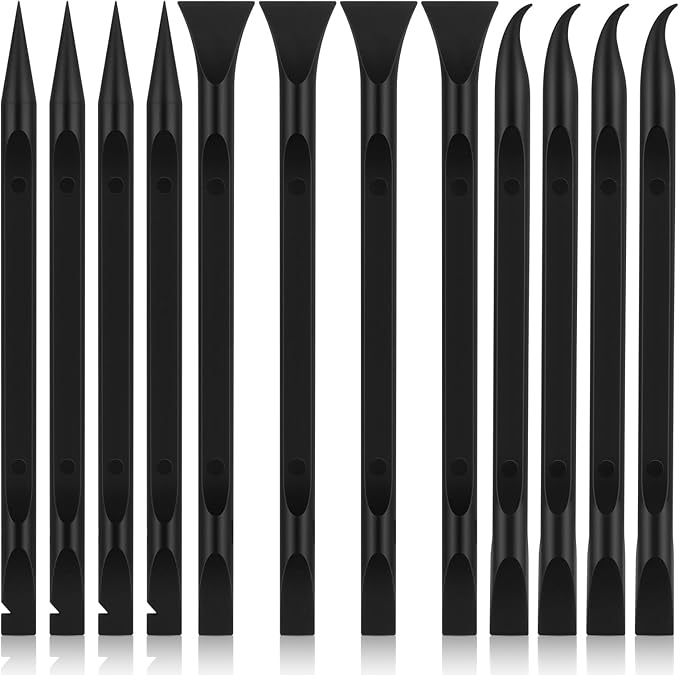 12 PCS Carbon Fiber Plastic Scrapers Tool, Non-Scratch Scraper Tool for Tight Spaces, Multi-Purpose Label Scraper Pen-Shaped, for Car Cleaning Supplies, Kitchen, Crevices, Stains (Black)