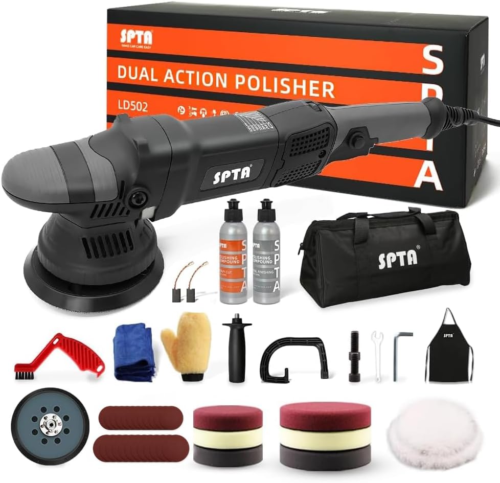 Buffer Polisher, 5-Inch 125mm Dual Action Random Orbital Car Polisher,Car Detailing Kit, 4Pcs 5inch & 4Pcs 6Inch Polishing Pad,Packing Bag for Car Polishing and Waxing--DAPSET-US