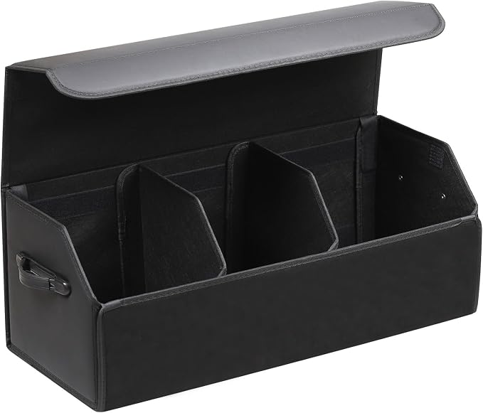 AUTOARK Leather Car Trunk Organizer,Durable Collapsible Adjustable Compartments Cargo Storage,Extra Large Capacity,AK-15