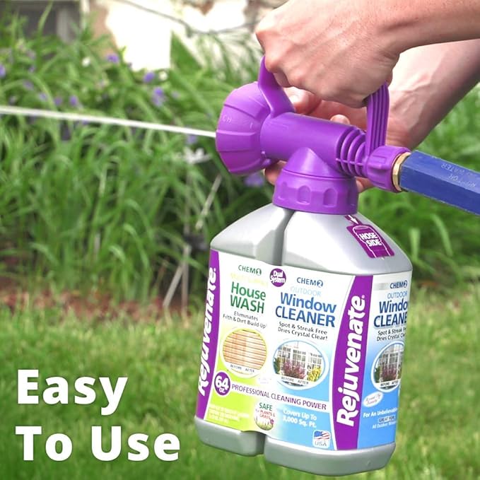 Rejuvenate Dual System Outdoor Window Cleaner & House Siding Cleaner with Hose-End Attachment 32 Fl Oz (Pack of 2)