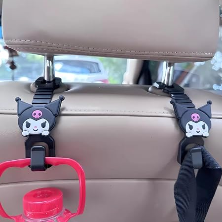 2 Pack Car Seat Hooks for Headrest Kuromi Car Seat Backpack Hooks for Bags, Cloths, Mobile Phone Holder, Auto Seat Hook 