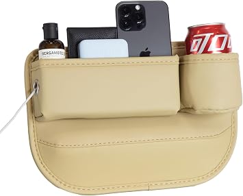 Car Seat Gap Filler Organizer with Cup Holders, Seat Gap Storage Box for Drinks, Phones, Keys, Sunglasses, Cards, and Sm