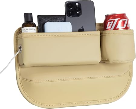 Car Seat Gap Filler Organizer with Cup Holders, Seat Gap Storage Box for Drinks, Phones, Keys, Sunglasses, Cards, and Sm